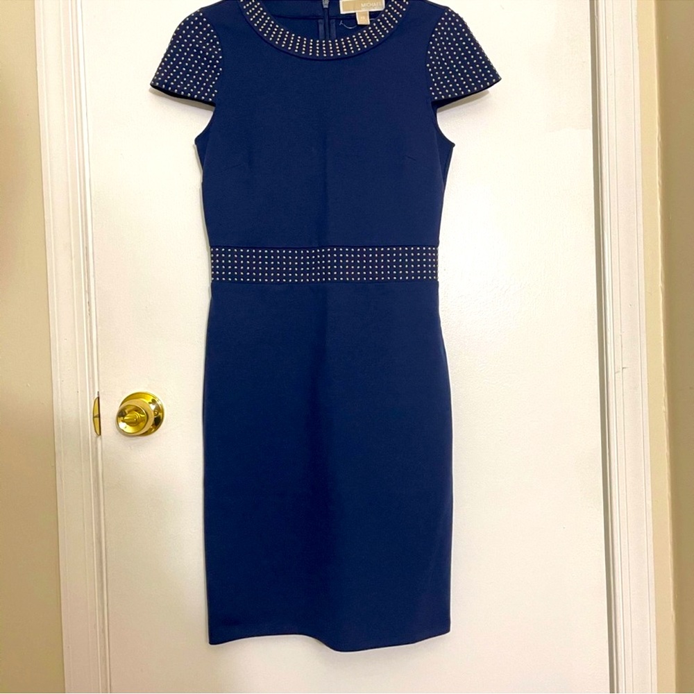Michael Kors True Navy  women’s Embellished Sheath Mini Dress
Size: M
NWT